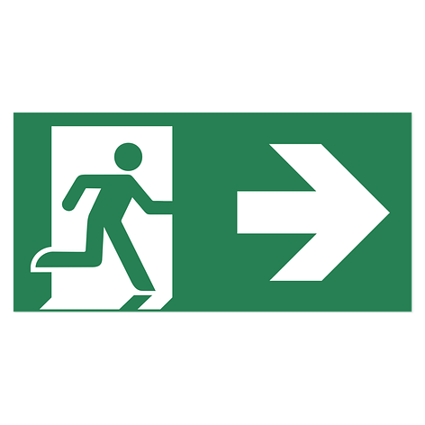 Panneau issue de secours - Signal de voie d’évacuation flèche droite - Aluminium - 300x150 mm - ISO 7010 - Plaqueomatic.fr
