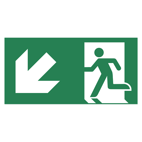 Panneau issue de secours - Signal de voie d’évacuation flèche bas gauche - Aluminium - 300x150 mm - Plaqueomatic.fr