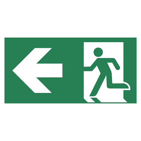 Panneau issue de secours - Signal de voie d’évacuation flèche gauche - Aluminium - 300x150 mm - ISO 7010 - Plaqueomatic.fr
