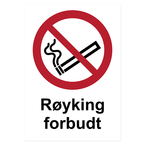 Røykning forbudt-skilt - Lage skilt selv - ISO 7010 - 210x297 mm - Klistremerker - Skiltmax.no