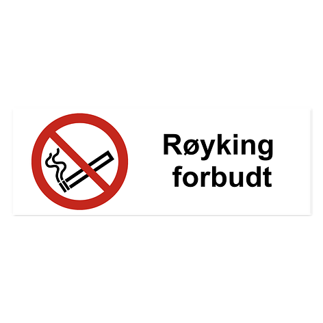 Røykning forbudt-skilt - Lage skilt selv - ISO 7010 - 210x75 mm - Klistremerker - Skiltmax.no