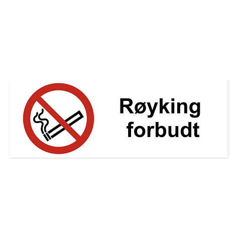 Røykning forbudt-skilt - Lage skilt selv - ISO 7010 - 210x75 mm - Klistremerker - Skiltmax.no