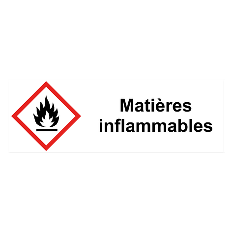 Autocollant avec pictogramme de danger – Inflammables - 300x100 mm – conforme au règlement CLP – plaqueomatic.fr