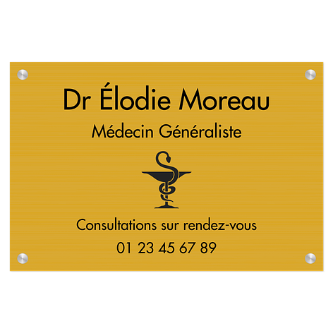 Plaque professionnelle en aluminium dorée - Plaqueomatic.fr